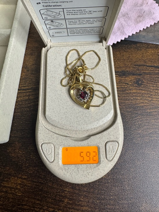 Gold Vermeil Heart Pendant Necklace with Ruby-Red Center FAS 925 Italy 18” - Picture 10 of 15